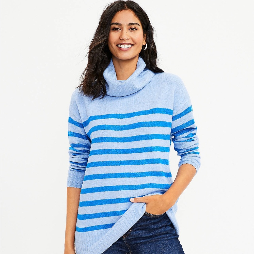 Loft Striped Cowl Neck Tunic Sweater